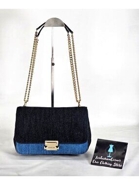 NWT Michael Kors Women's Sloan Denim Blue Chain Strap Shoulder Bag Sz Large 2170
